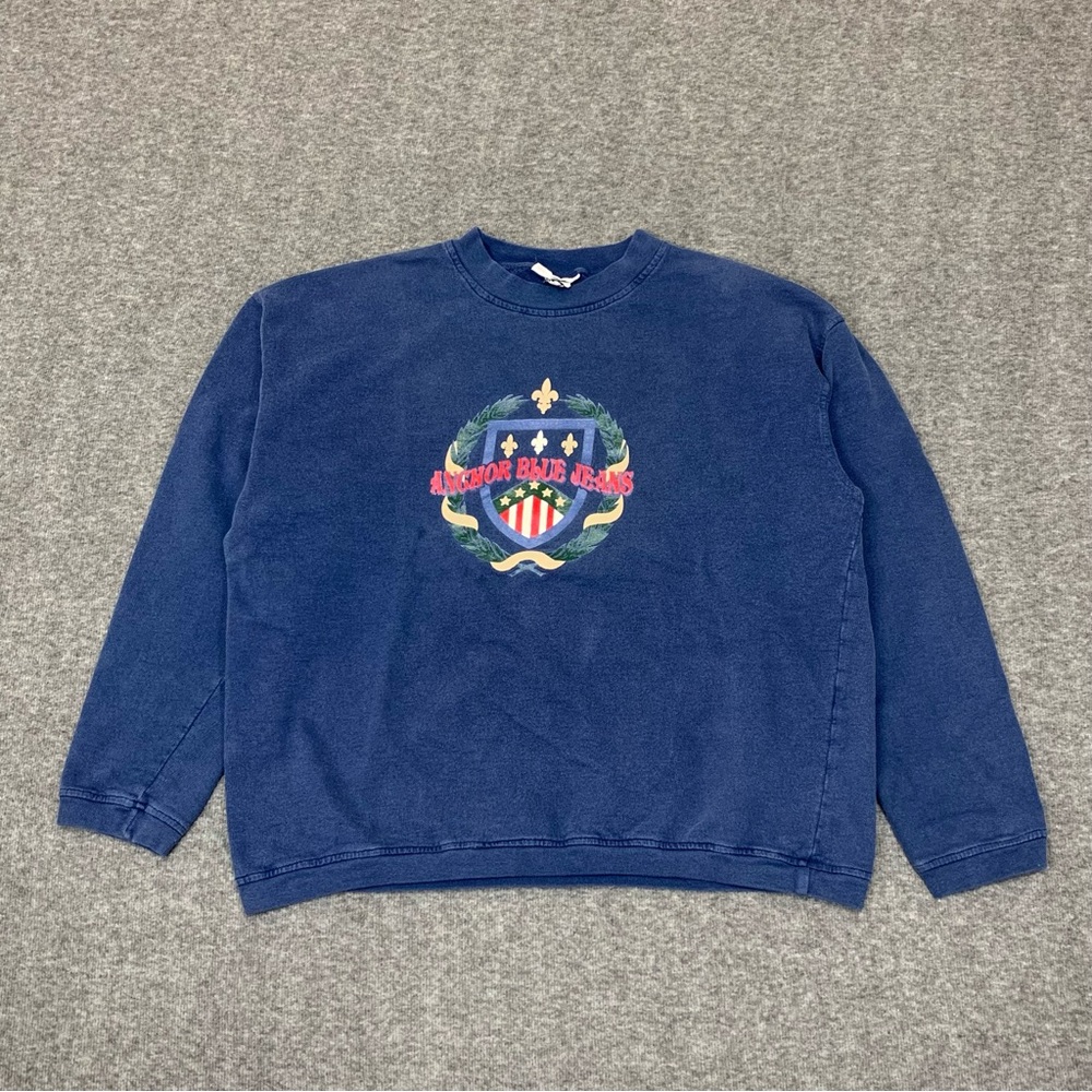 Vintage 90s Anchor Blue Jeans Crest‎ Boxy Sweatshirt One Size Fits All